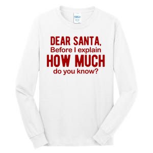 Dear Santa Before I Explain How Much Do You Know Funny Christmas Tall Long Sleeve T-Shirt