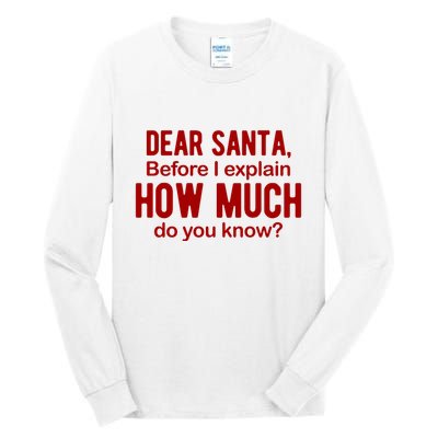 Dear Santa Before I Explain How Much Do You Know Funny Christmas Tall Long Sleeve T-Shirt