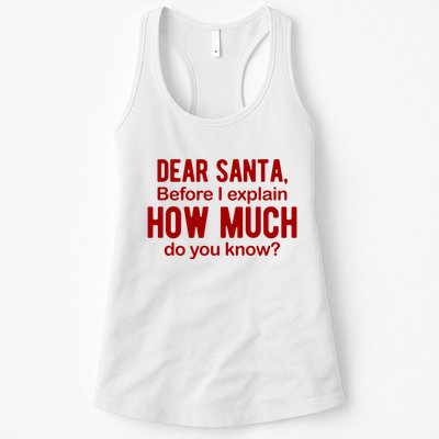 Dear Santa Before I Explain How Much Do You Know Funny Christmas Womens Tank Top