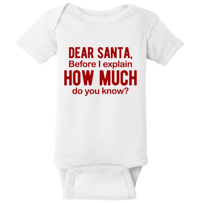 Dear Santa Before I Explain How Much Do You Know Funny Christmas Baby Bodysuit
