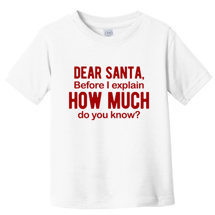 Dear Santa Before I Explain How Much Do You Know Funny Christmas Toddler T-Shirt