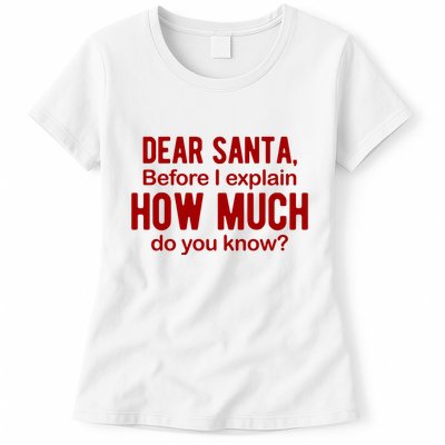 Dear Santa Before I Explain How Much Do You Know Funny Christmas Womens T-Shirt