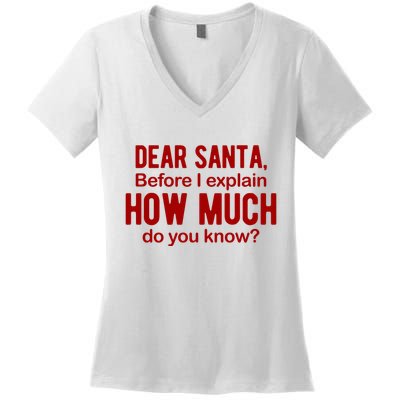 Dear Santa Before I Explain How Much Do You Know Funny Christmas Women's V-Neck T-Shirt