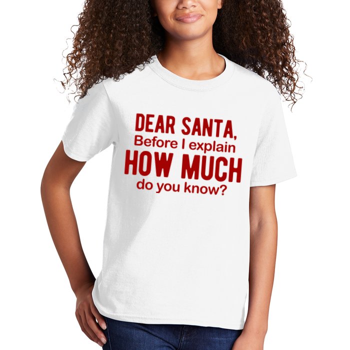 Dear Santa Before I Explain How Much Do You Know Funny Christmas Kids T-Shirt