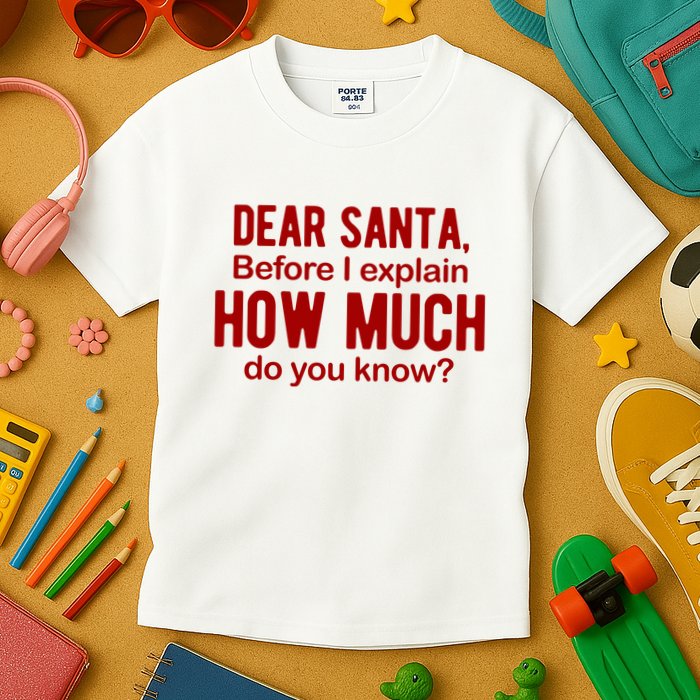 Dear Santa Before I Explain How Much Do You Know Funny Christmas Kids T-Shirt