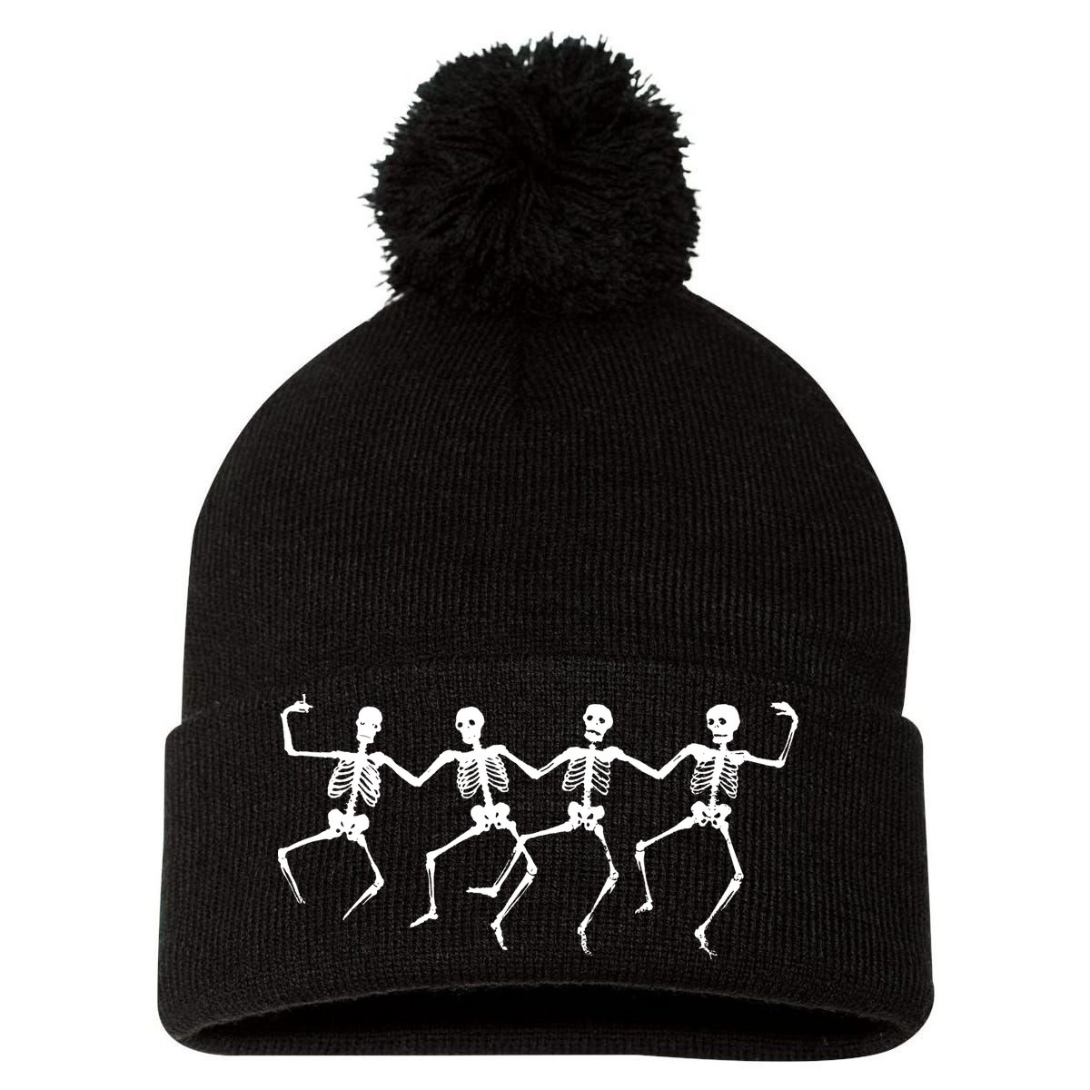 Dancing Skeletons Bones Pom Pom 12in Knit Beanie