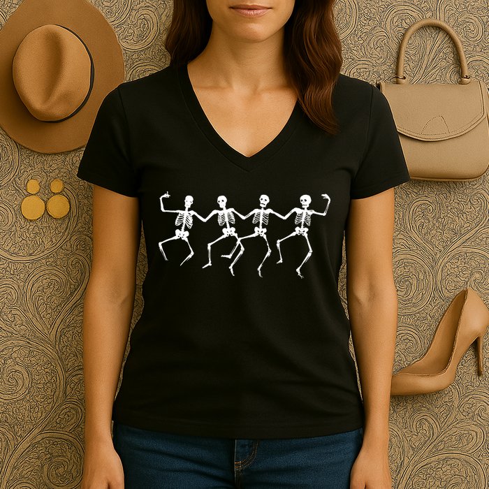 Dancing Skeletons Bones Women's V-Neck T-Shirt