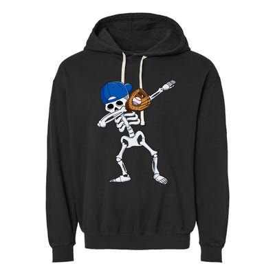 Dabbing Skeleton Baseball Player Halloween Kids Garment-Dyed Fleece Hoodie