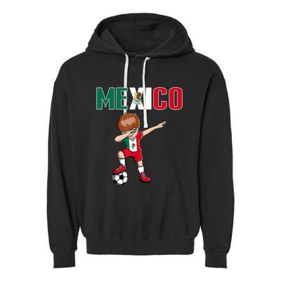 Dabbing Soccer Boy Mexico Soccer Fans Jersey Mexican Flag Garment-Dyed Fleece Hoodie