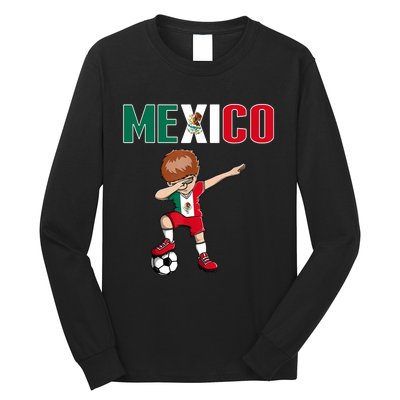 Dabbing Soccer Boy Mexico Soccer Fans Jersey Mexican Flag Long Sleeve Shirt