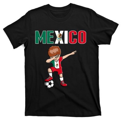 Dabbing Soccer Boy Mexico Soccer Fans Jersey Mexican Flag T-Shirt