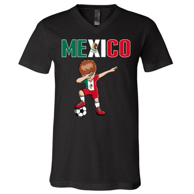 Dabbing Soccer Boy Mexico Soccer Fans Jersey Mexican Flag V-Neck T-Shirt