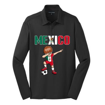 Dabbing Soccer Boy Mexico Soccer Fans Jersey Mexican Flag Silk Touch Performance Long Sleeve Polo