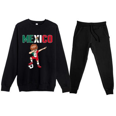 Dabbing Soccer Boy Mexico Soccer Fans Jersey Mexican Flag Premium Crewneck Sweatsuit Set