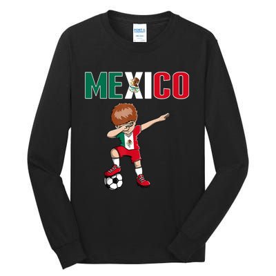 Dabbing Soccer Boy Mexico Soccer Fans Jersey Mexican Flag Tall Long Sleeve T-Shirt