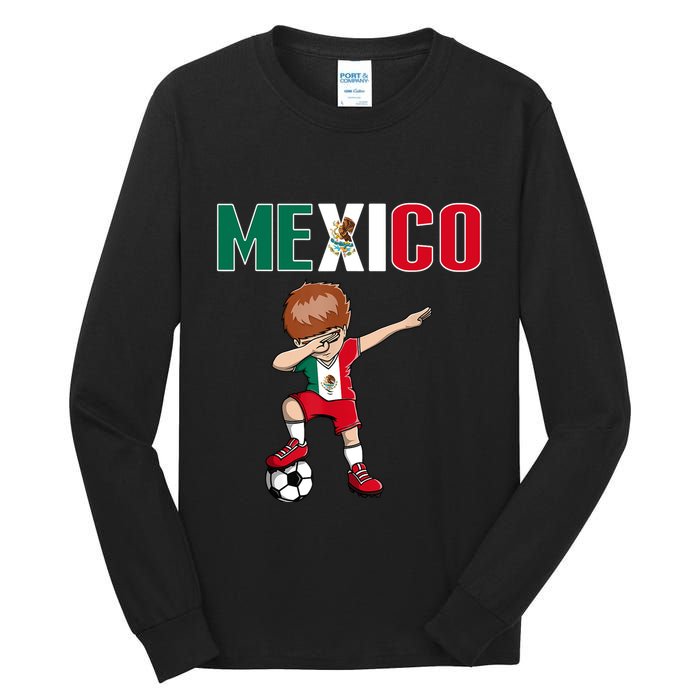 Dabbing Soccer Boy Mexico Soccer Fans Jersey Mexican Flag Tall Long Sleeve T-Shirt