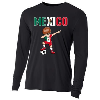 Dabbing Soccer Boy Mexico Soccer Fans Jersey Mexican Flag Cooling Performance Long Sleeve Crew