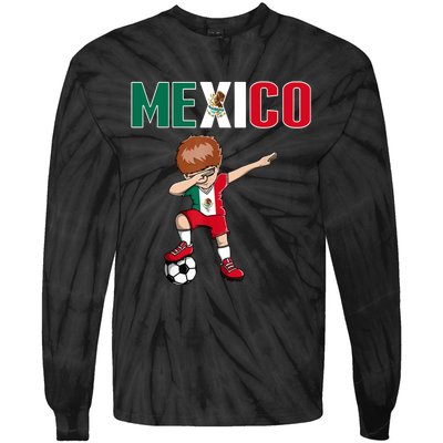 Dabbing Soccer Boy Mexico Soccer Fans Jersey Mexican Flag Tie-Dye Long Sleeve Shirt