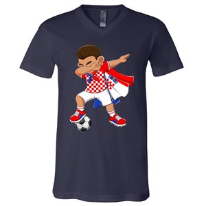 Dabbing Soccer Boy Croatia Football Flag V-Neck T-Shirt