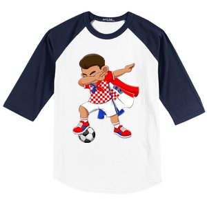 Dabbing Soccer Boy Croatia Football Flag Baseball Sleeve Shirt