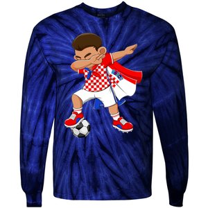 Dabbing Soccer Boy Croatia Football Flag Tie-Dye Long Sleeve Shirt