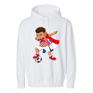 Dabbing Soccer Boy Croatia Football Flag Garment-Dyed Fleece Hoodie