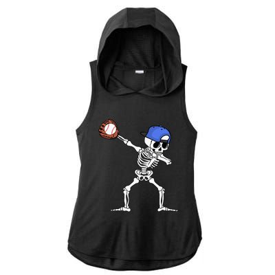 Dabbing Skeleton Baseball Halloween Player Catcher Pitcher Ladies PosiCharge Tri-Blend Wicking Draft Hoodie Tank