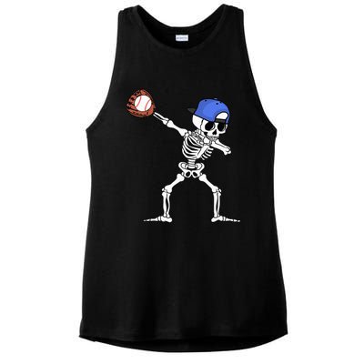 Dabbing Skeleton Baseball Halloween Player Catcher Pitcher Ladies PosiCharge Tri-Blend Wicking Tank