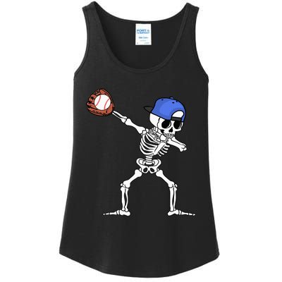 Dabbing Skeleton Baseball Halloween Player Catcher Pitcher Ladies Essential Tank