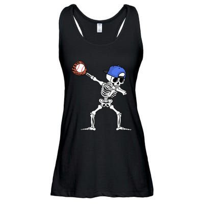 Dabbing Skeleton Baseball Halloween Player Catcher Pitcher Ladies Essential Flowy Tank