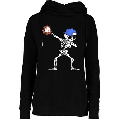 Dabbing Skeleton Baseball Halloween Player Catcher Pitcher Womens Funnel Neck Pullover Hood