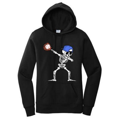 Dabbing Skeleton Baseball Halloween Player Catcher Pitcher Women's Pullover Hoodie