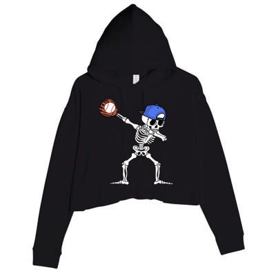 Dabbing Skeleton Baseball Halloween Player Catcher Pitcher Crop Fleece Hoodie