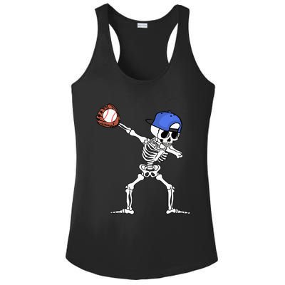 Dabbing Skeleton Baseball Halloween Player Catcher Pitcher Ladies PosiCharge Competitor Racerback Tank