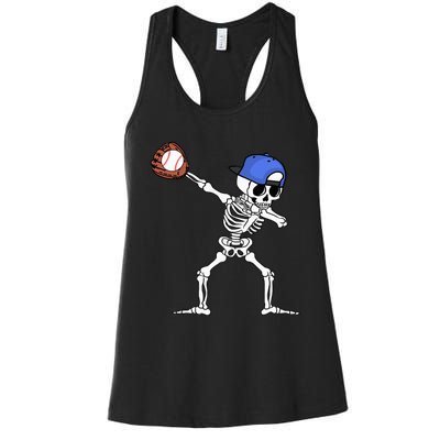 Dabbing Skeleton Baseball Halloween Player Catcher Pitcher Women's Racerback Tank