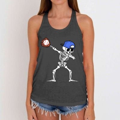 Dabbing Skeleton Baseball Halloween Player Catcher Pitcher Women's Knotted Racerback Tank