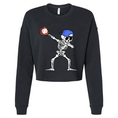 Dabbing Skeleton Baseball Halloween Player Catcher Pitcher Cropped Pullover Crew