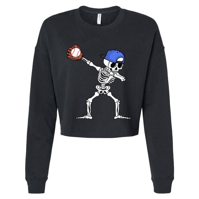 Dabbing Skeleton Baseball Halloween Player Catcher Pitcher Cropped Pullover Crew