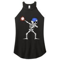 Dabbing Skeleton Baseball Halloween Player Catcher Pitcher Women's Perfect Tri Rocker Tank