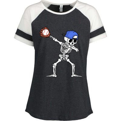 Dabbing Skeleton Baseball Halloween Player Catcher Pitcher Enza Ladies Jersey Colorblock Tee