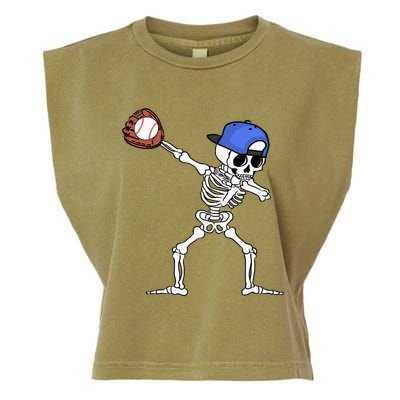 Dabbing Skeleton Baseball Halloween Player Catcher Pitcher Garment-Dyed Women's Muscle Tee