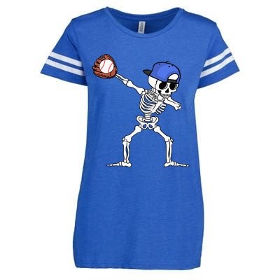 Dabbing Skeleton Baseball Halloween Player Catcher Pitcher Enza Ladies Jersey Football T-Shirt