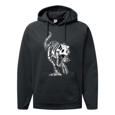 Dino Skeleton Bones Fossil Paleontologist Dinosaur T Rex Performance Fleece Hoodie