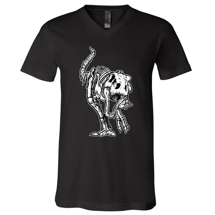 Dino Skeleton Bones Fossil Paleontologist Dinosaur T Rex V-Neck T-Shirt