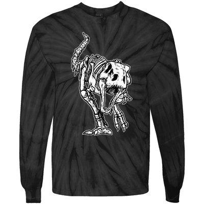 Dino Skeleton Bones Fossil Paleontologist Dinosaur T Rex Tie-Dye Long Sleeve Shirt