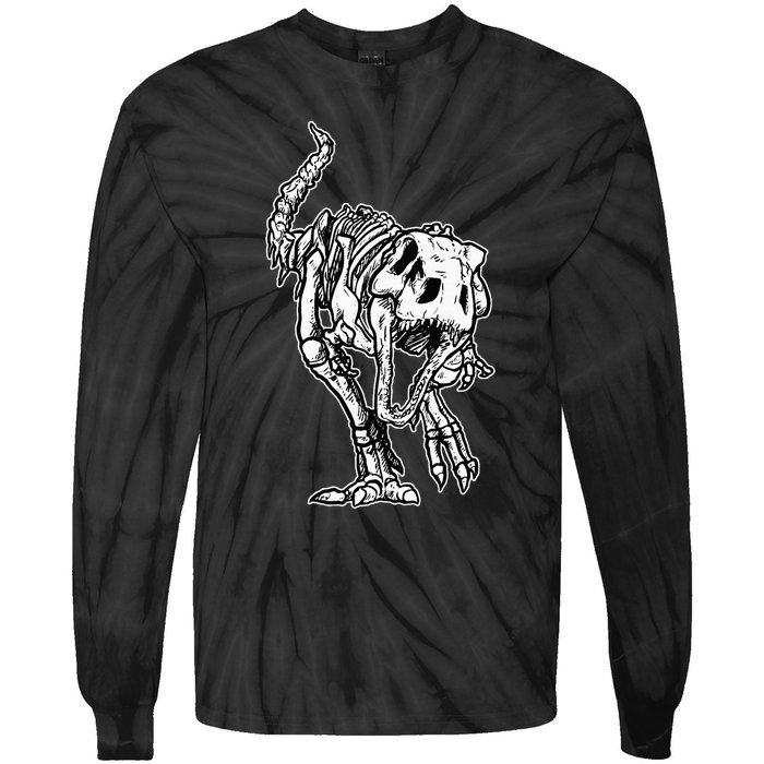 Dino Skeleton Bones Fossil Paleontologist Dinosaur T Rex Tie-Dye Long Sleeve Shirt