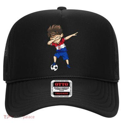 Dabbing Soccer Boy Croatia Jersey Croatian Football High Crown Mesh Back Trucker Hat