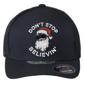 Don't Stop Believin' Cool Shades Santa Flexfit Unipanel Trucker Cap