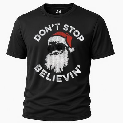 Don't Stop Believin' Cool Shades Santa Performance Shirt