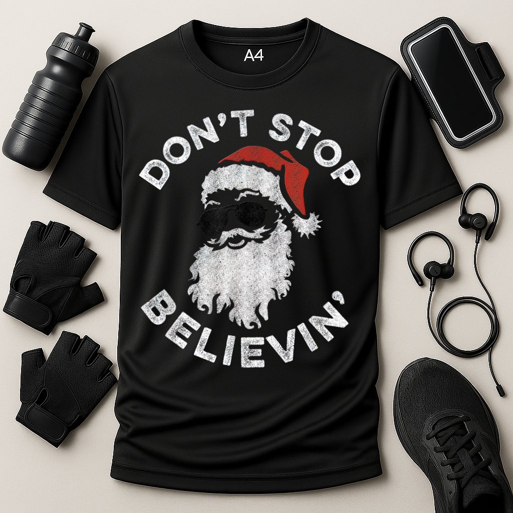 Don't Stop Believin' Cool Shades Santa Cooling Performance Crew T-Shirt